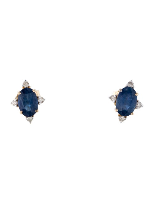 Jewelmak 14K Sapphire & Diamond Stud Earrings