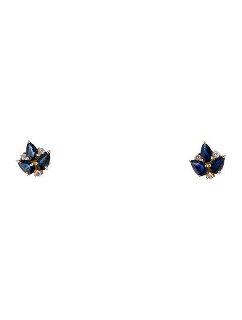 Jewelmak 14K 1.31ctw Sapphire & Diamond Stud Earrings