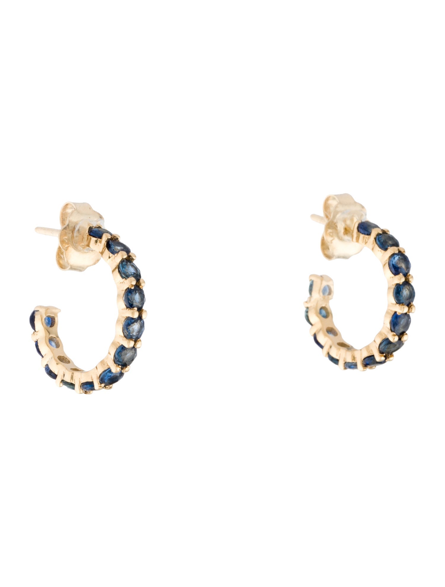 Jewelmak 14K 1.17ctw Sapphire Hoop Earrings