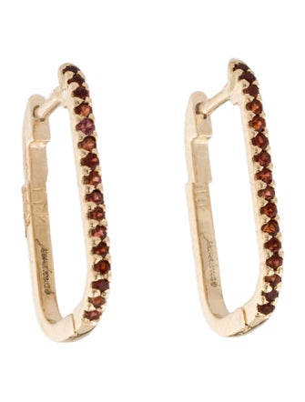 Jewelmak 14K Garnet U-Hoop Earrings