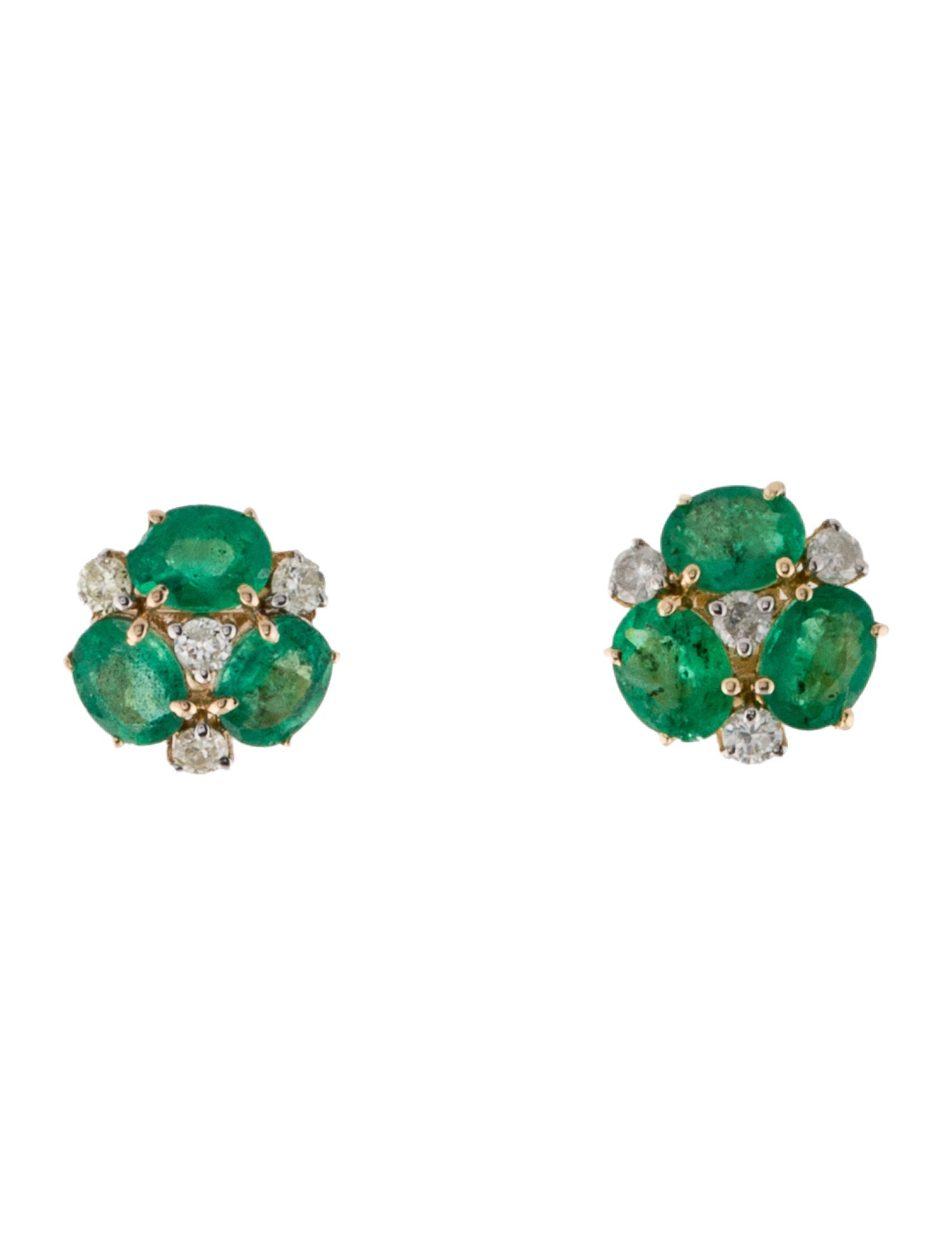 Jewelmak 14K Emerald & Diamond Flower Stud Earrings