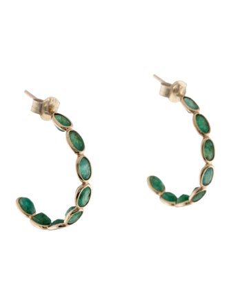 Jewelmak 14K 4.30ctw Emerald Hoop Earrings