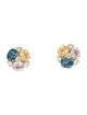Jewelmak 14K Sapphire & Diamond Flower Cluster Stud Earrings