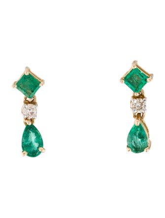 Jewelmak 14K Emerald & Diamond Drop Earrings