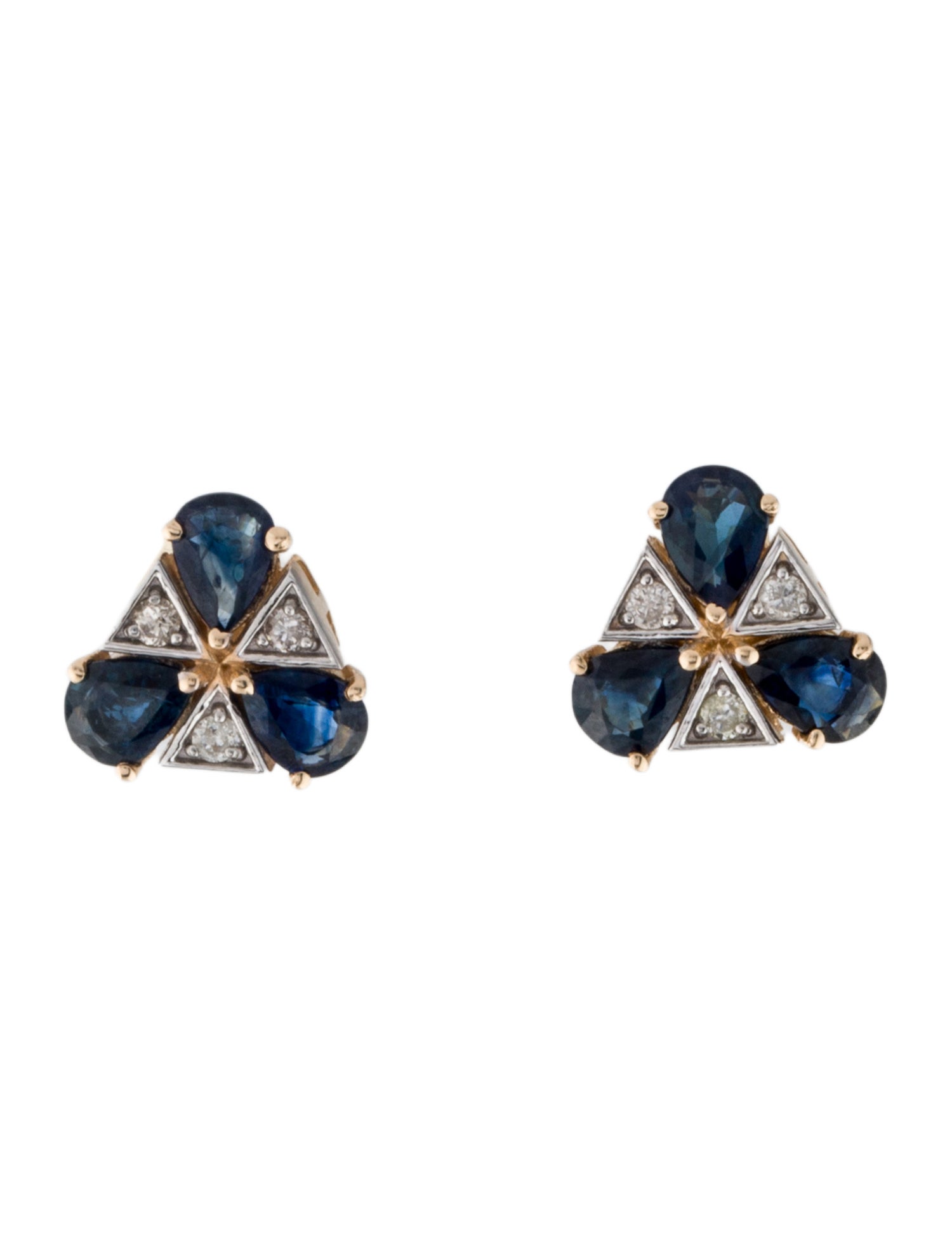 Jewelmak 14K 1.02ctw Sapphire & Diamond Triangular Stud Earrings