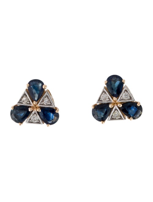 Jewelmak 14K 1.02ctw Sapphire & Diamond Triangular Stud Earrings