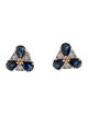 Jewelmak 14K 1.02ctw Sapphire & Diamond Triangular Stud Earrings