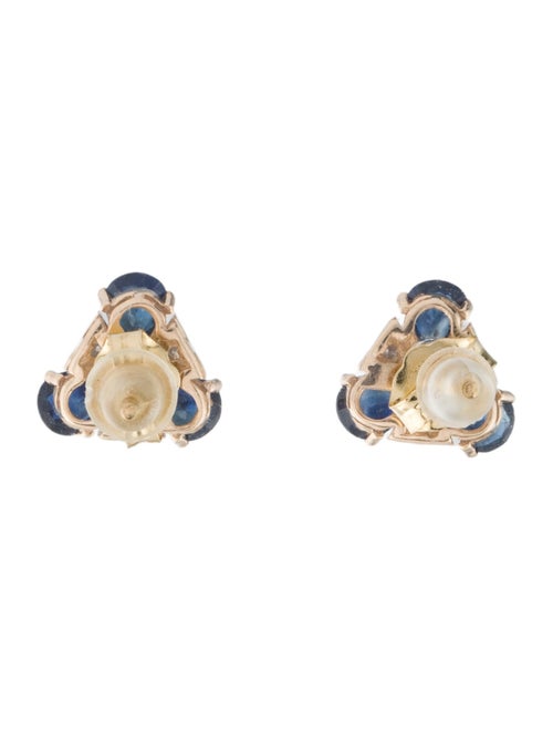 Jewelmak 14K 1.02ctw Sapphire & Diamond Triangular Stud Earrings