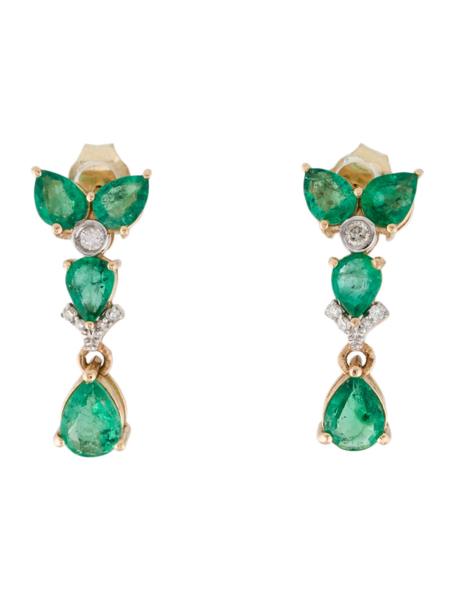 Jewelmak 14K 1.12ctw Emerald & Diamond Drop Earrings