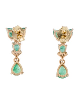 Jewelmak 14K 1.12ctw Emerald & Diamond Drop Earrings