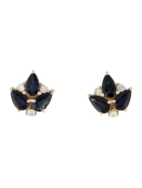Jewelmak 14K 1.24ctw Sapphire & Diamond Leaf Stud Earrings