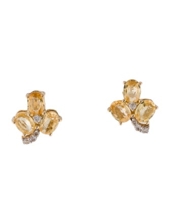 Jewelmak 14K Sapphire & Diamond Leaf Stud Earrings