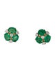 Jewelmak 14K Emerald & Diamond Flower Cluster Stud Earrings