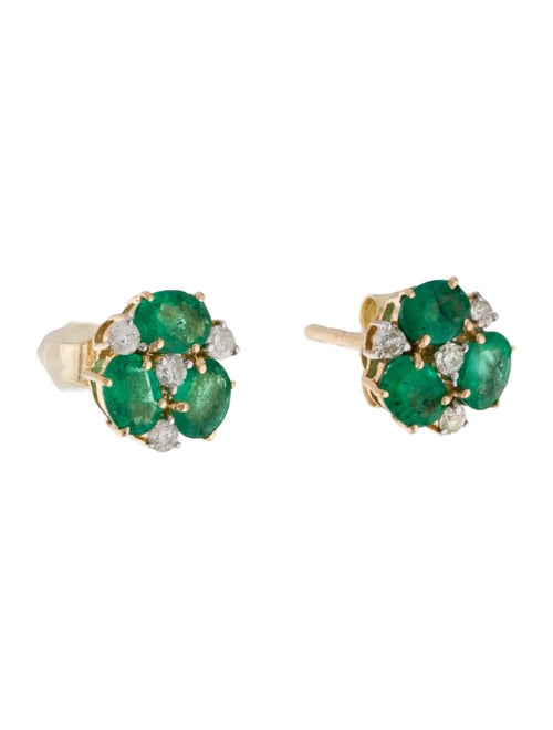 Jewelmak 14K Emerald & Diamond Flower Cluster Stud Earrings
