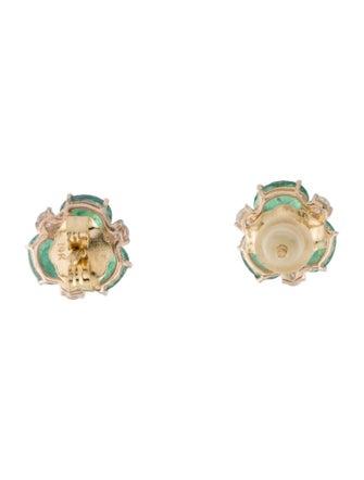 Jewelmak 14K Emerald & Diamond Flower Cluster Stud Earrings