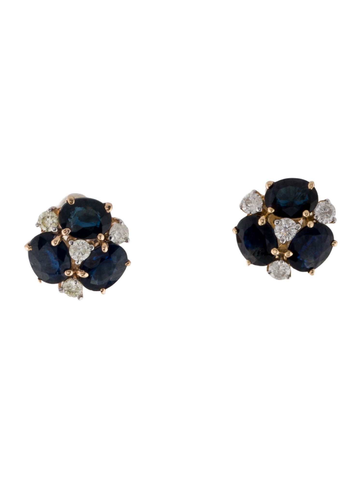 Jewelmak 14K Sapphire & Diamond Flower Cluster Stud Earrings