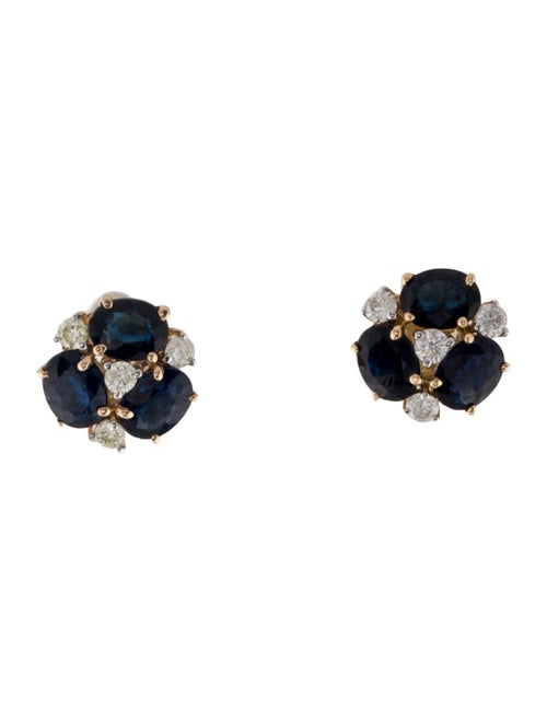 Jewelmak 14K Sapphire & Diamond Flower Cluster Stud Earrings