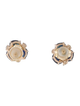 Jewelmak 14K Sapphire & Diamond Flower Cluster Stud Earrings