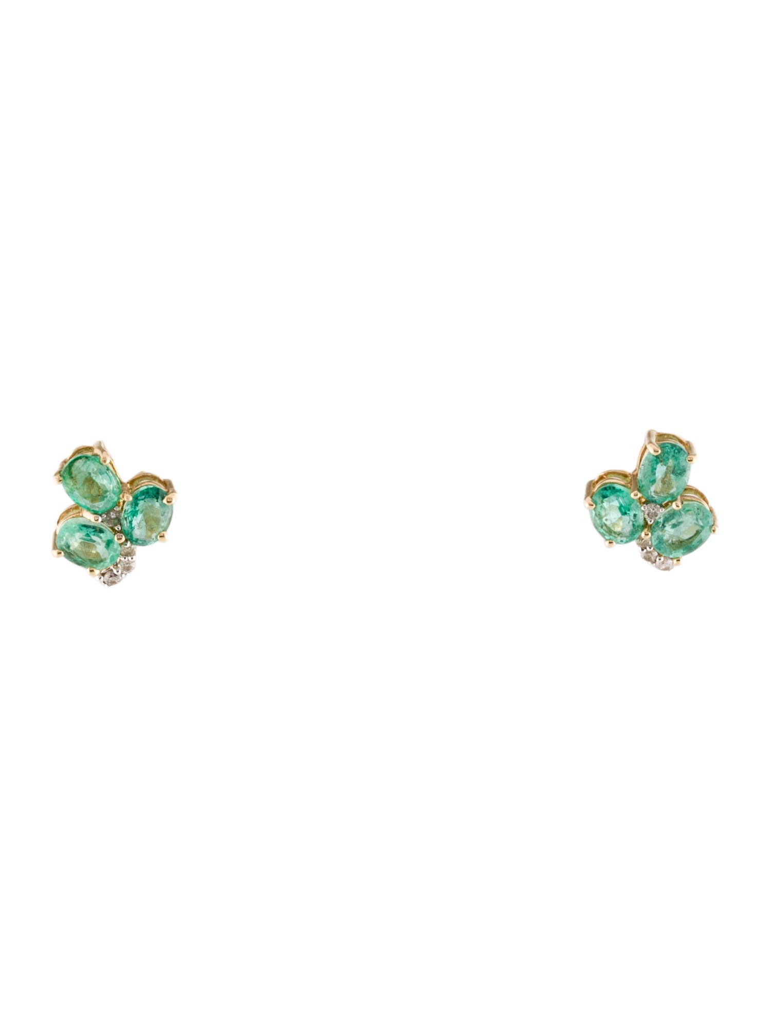 Jewelmak 14K Emerald & Diamond Stud Leaf Earrings