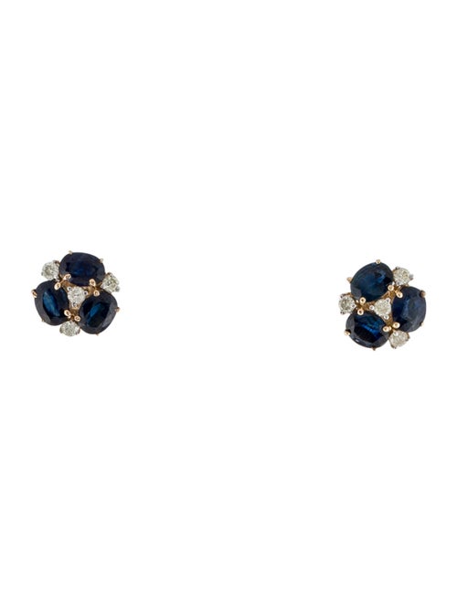 Jewelmak 14K Sapphire & Diamond Flower Cluster Stud Earrings