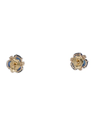 Jewelmak 14K Sapphire & Diamond Flower Cluster Stud Earrings
