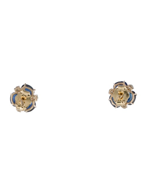 Jewelmak 14K Sapphire & Diamond Flower Cluster Stud Earrings