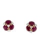 Jewelmak 14K Glass-Filled Ruby & Diamond Flower Cluster Stud Earrings