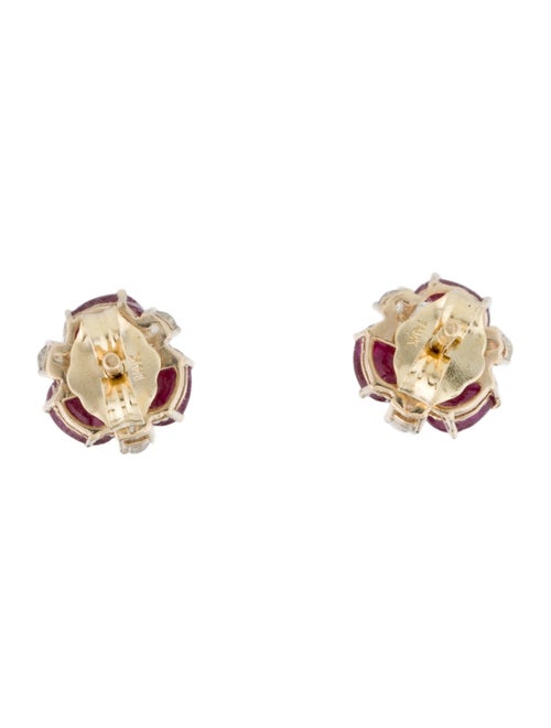 Jewelmak 14K Glass-Filled Ruby & Diamond Flower Cluster Stud Earrings