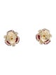 Jewelmak 14K Glass-Filled Ruby & Diamond Flower Cluster Stud Earrings