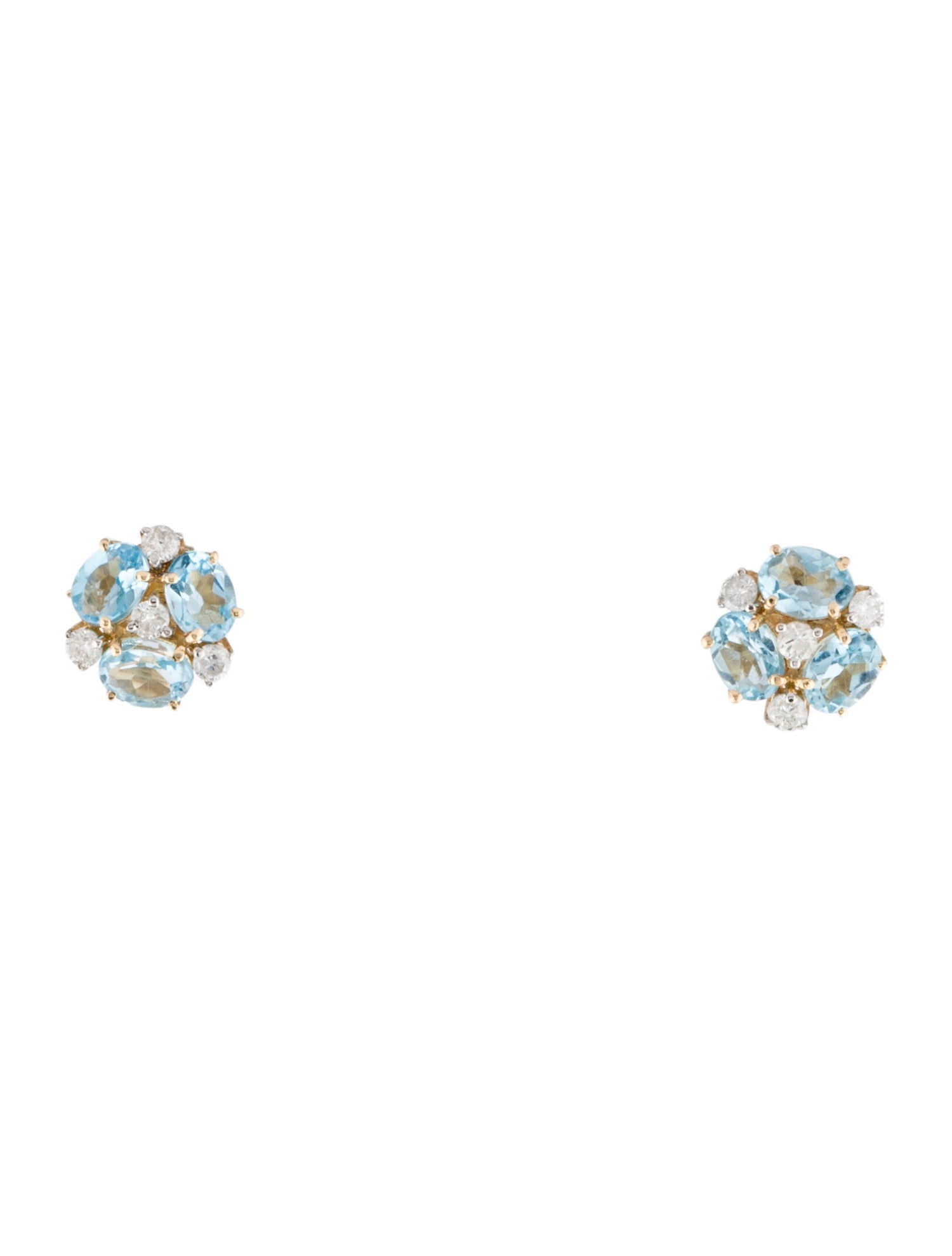 Jewelmak 14K 1.22ct Topaz & Diamond Flower Cluster Stud Earring