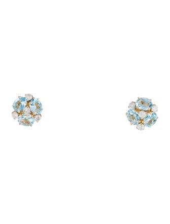 Jewelmak 14K 1.22ct Topaz & Diamond Flower Cluster Stud Earring