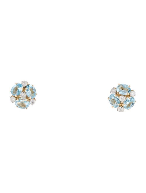 Jewelmak 14K 1.22ct Topaz & Diamond Flower Cluster Stud Earring