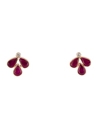 Jewelmak 14K 3.21ctw Ruby & Diamond Stud Earrings