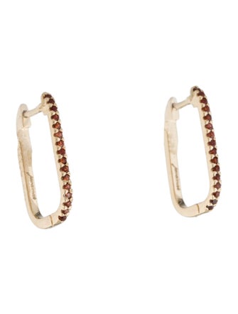 Jewelmak 14K Garnet U Hoop Earrings