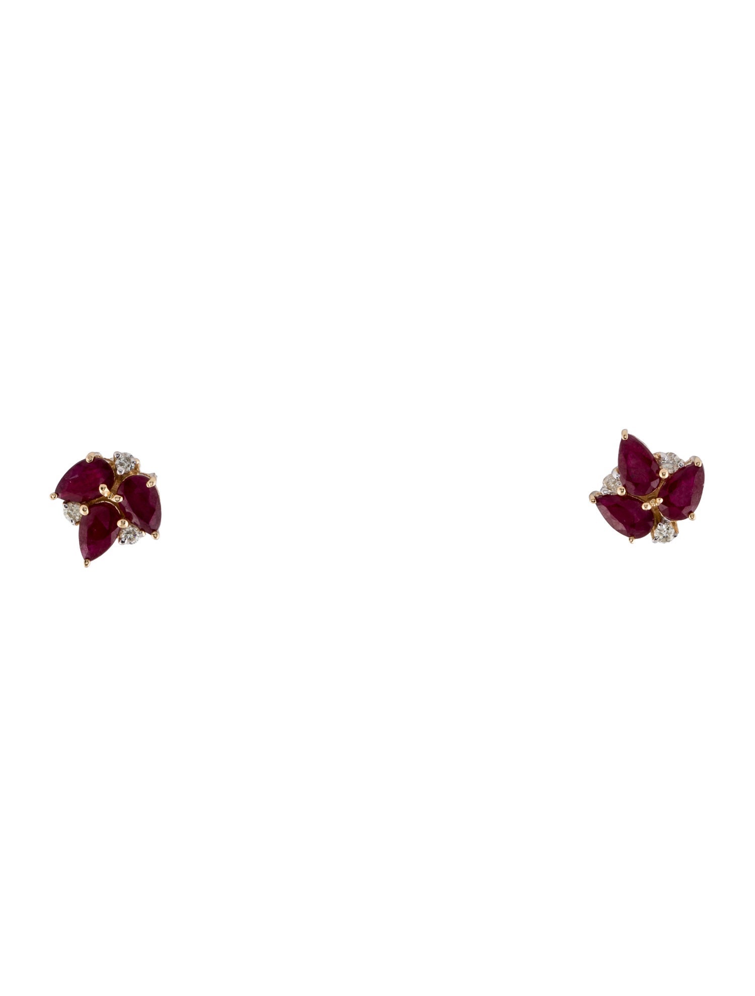 Jewelmak 14K 1.24ct Ruby & Diamond Leaf Stud Earrings