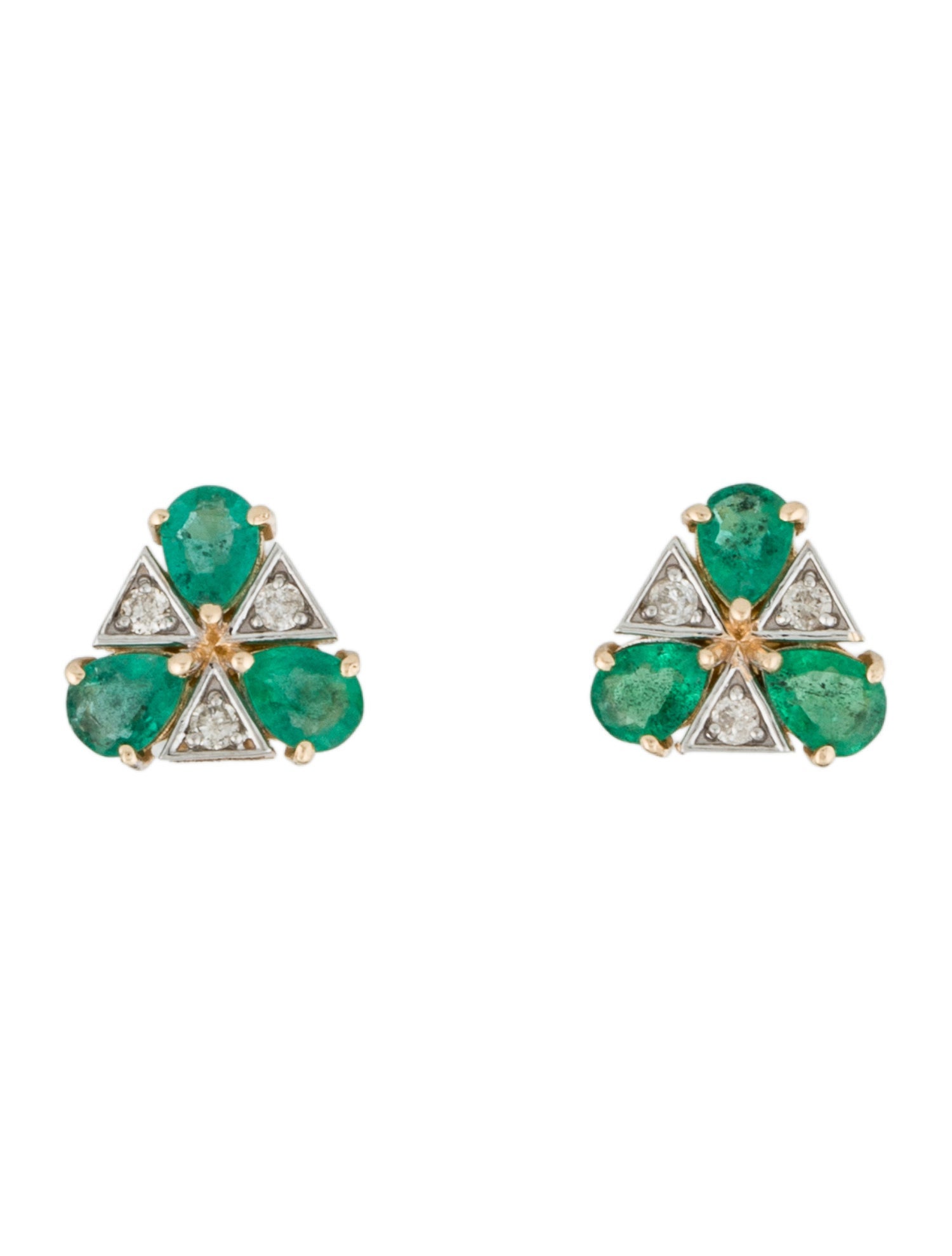 Jewelmak 14K Emerald & Diamond Stud Earrings