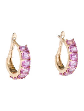 Jewelmak 14K 2.87ctw Sapphire Hoop Earrings