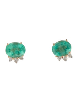 Jewelmak 14K Emerald & Diamond Stud Earrings