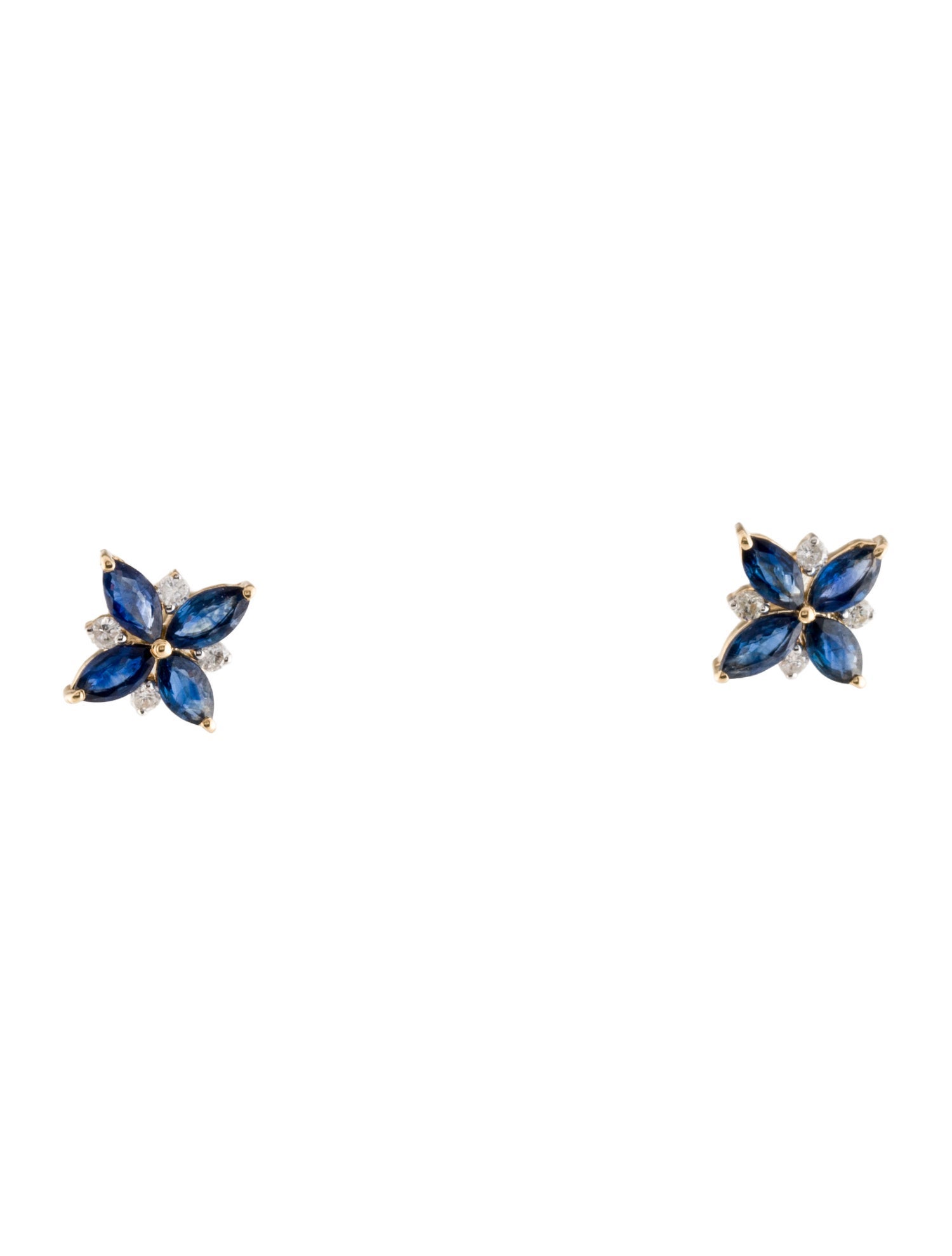 Jewelmak 14K 1.14ct Sapphire & Diamond Cluster Flower Earrings