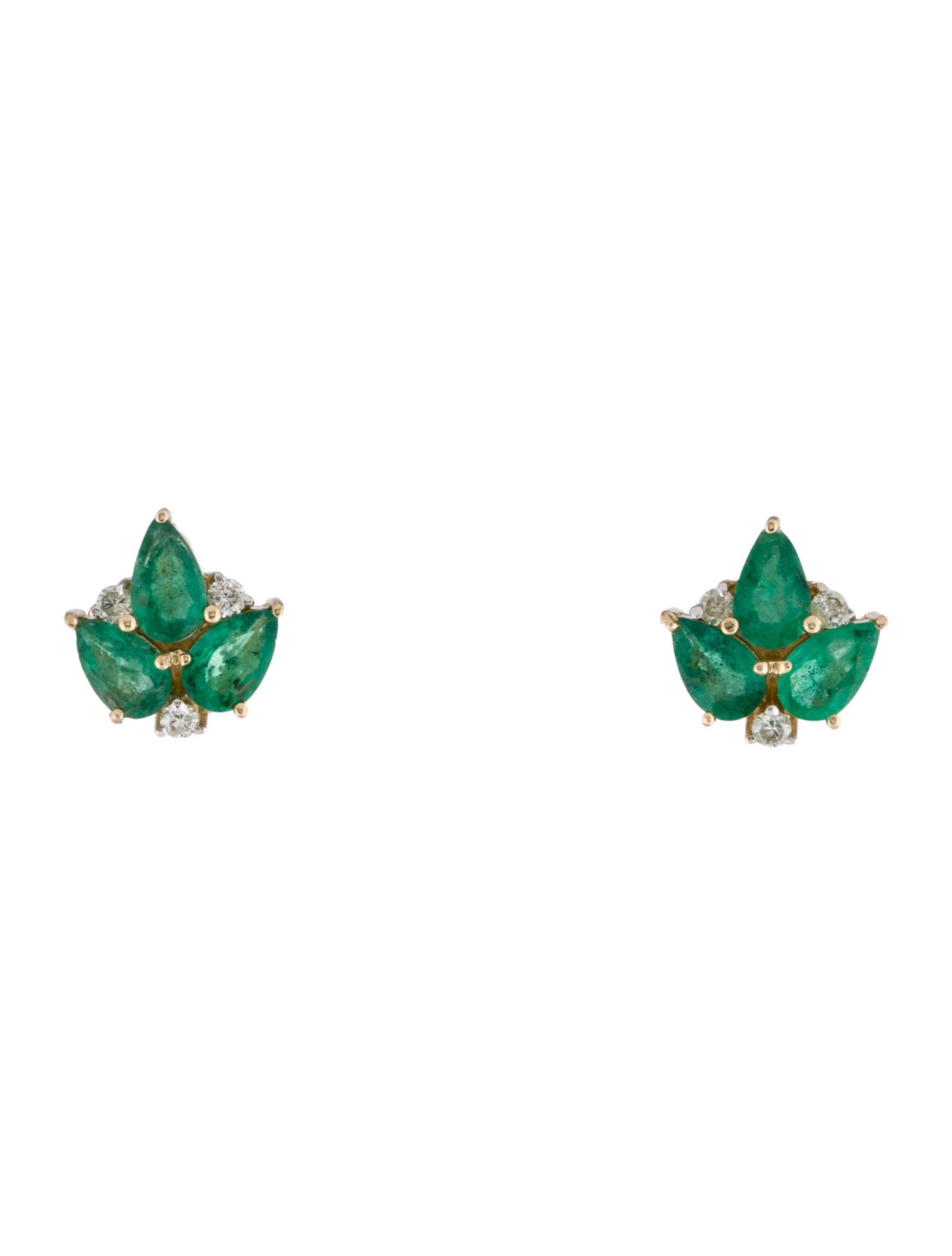 Jewelmak 14K Emerald & Diamond Leaf Stud Earrings