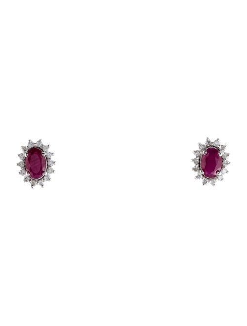 Jewelmak 18K Ruby & Diamond Stud Earrings
