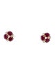 Jewelmak 14K 1.43ctw Glass Filled Ruby & Diamond Flower Cluster Stud Earrings