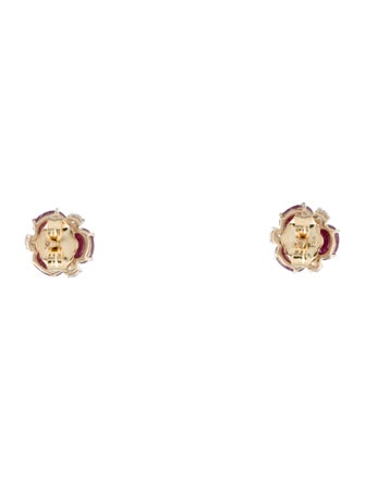 Jewelmak 14K 1.43ctw Glass Filled Ruby & Diamond Flower Cluster Stud Earrings