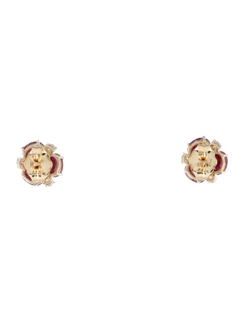 Jewelmak 14K 1.43ctw Glass Filled Ruby & Diamond Flower Cluster Stud Earrings