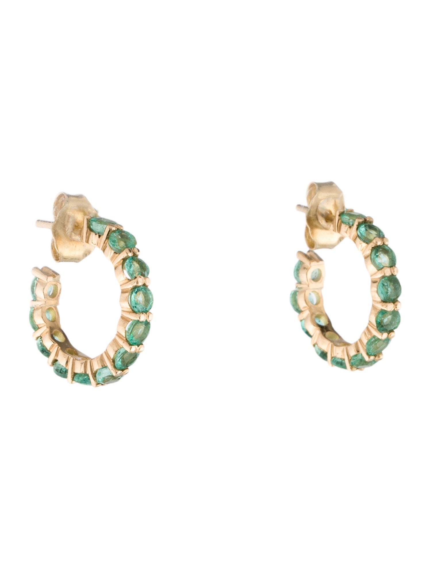 Jewelmak 14K Emerald Hoop Earrings