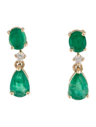 Jewelmak 14K Emerald & Diamond Drop Earrings