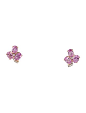 Jewelmak 14K Sapphire & Diamond Leaf Stud Earrings