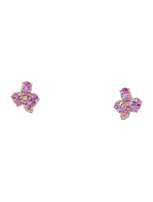 Jewelmak 14K Sapphire & Diamond Leaf Stud Earrings