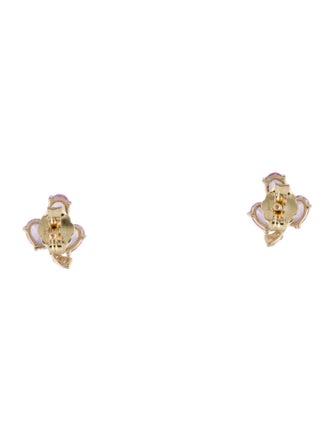 Jewelmak 14K Sapphire & Diamond Leaf Stud Earrings