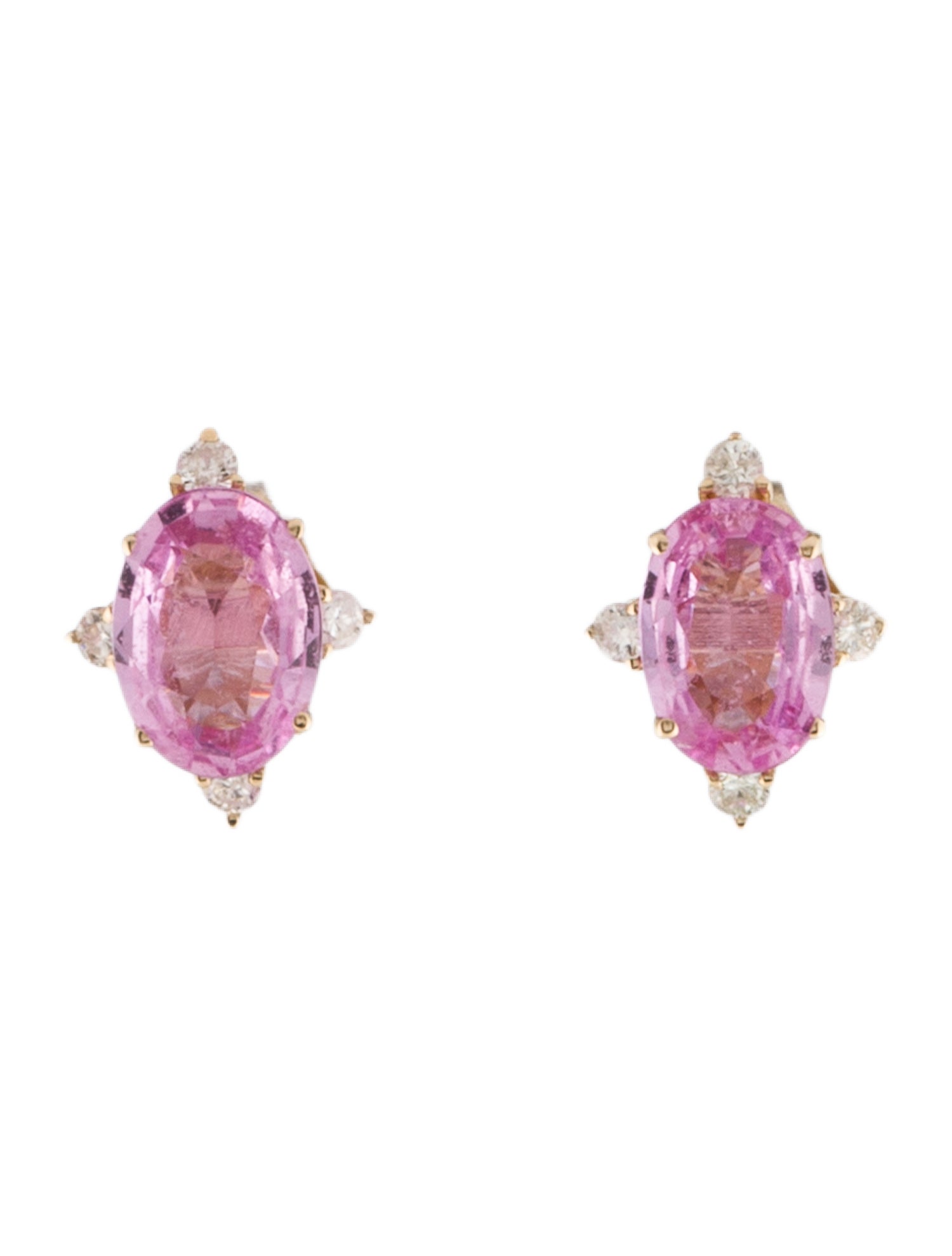 Jewelmak 14K Pink Sapphire & Diamond Stud Earrings